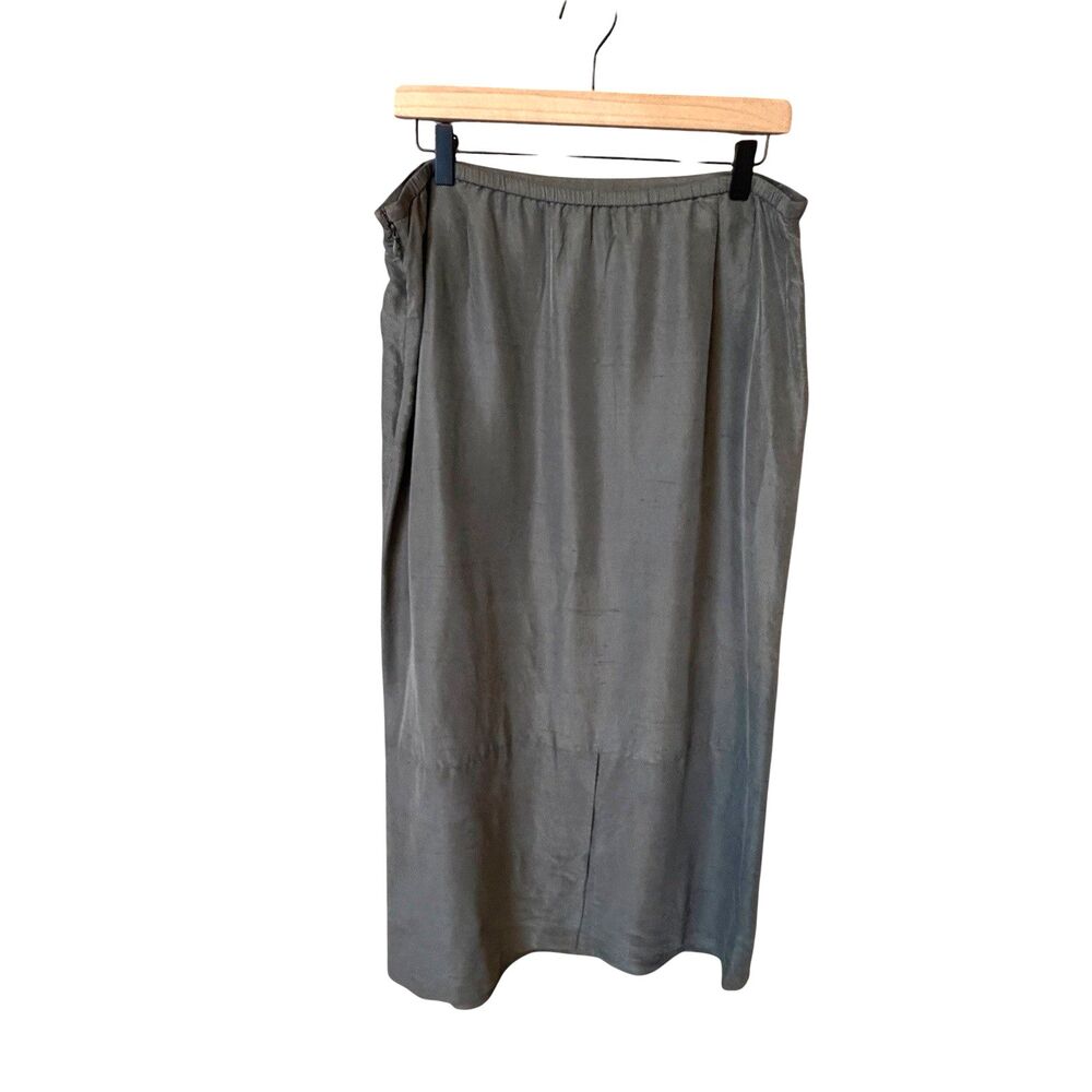 Eileen Fisher Womens Raw Silk Straight Midi Skirt Size L Minimalist Quiet Luxury - Picture 2 of 5